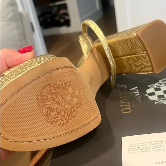 Vince Camuto Gold Metallic Heels with Ankle Strap - Picture 7 of 14